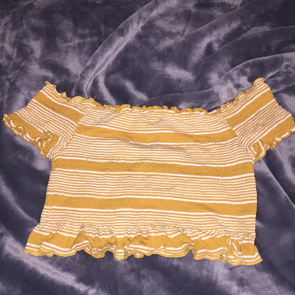 Mustard Striped Off the Shoulder Crop Top